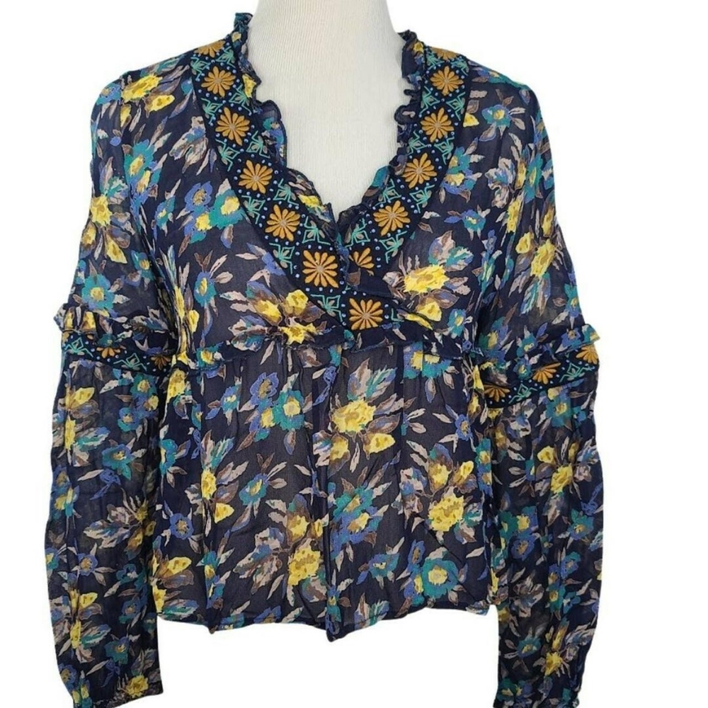 Anthropologie Beaded Embroidered Blouse Meadow Rue